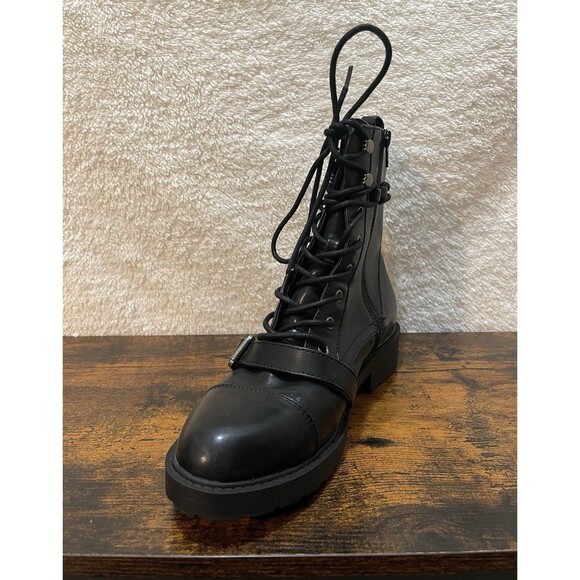 Womens Boots Size 10M White Mountain Combat Decree Black Buckle Zip Lace - Picture 7 of 16